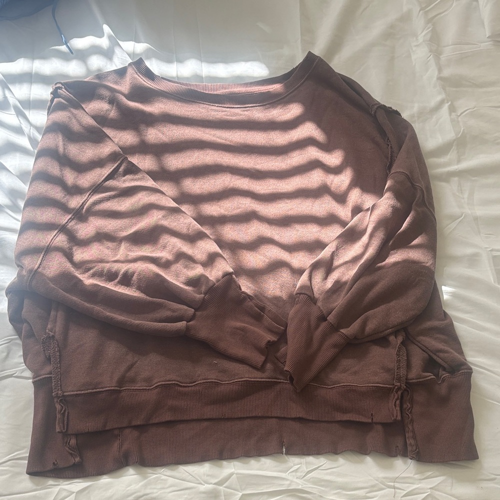 Free People Scoop Neck Pullover Sweatshirt in Mauve Brown